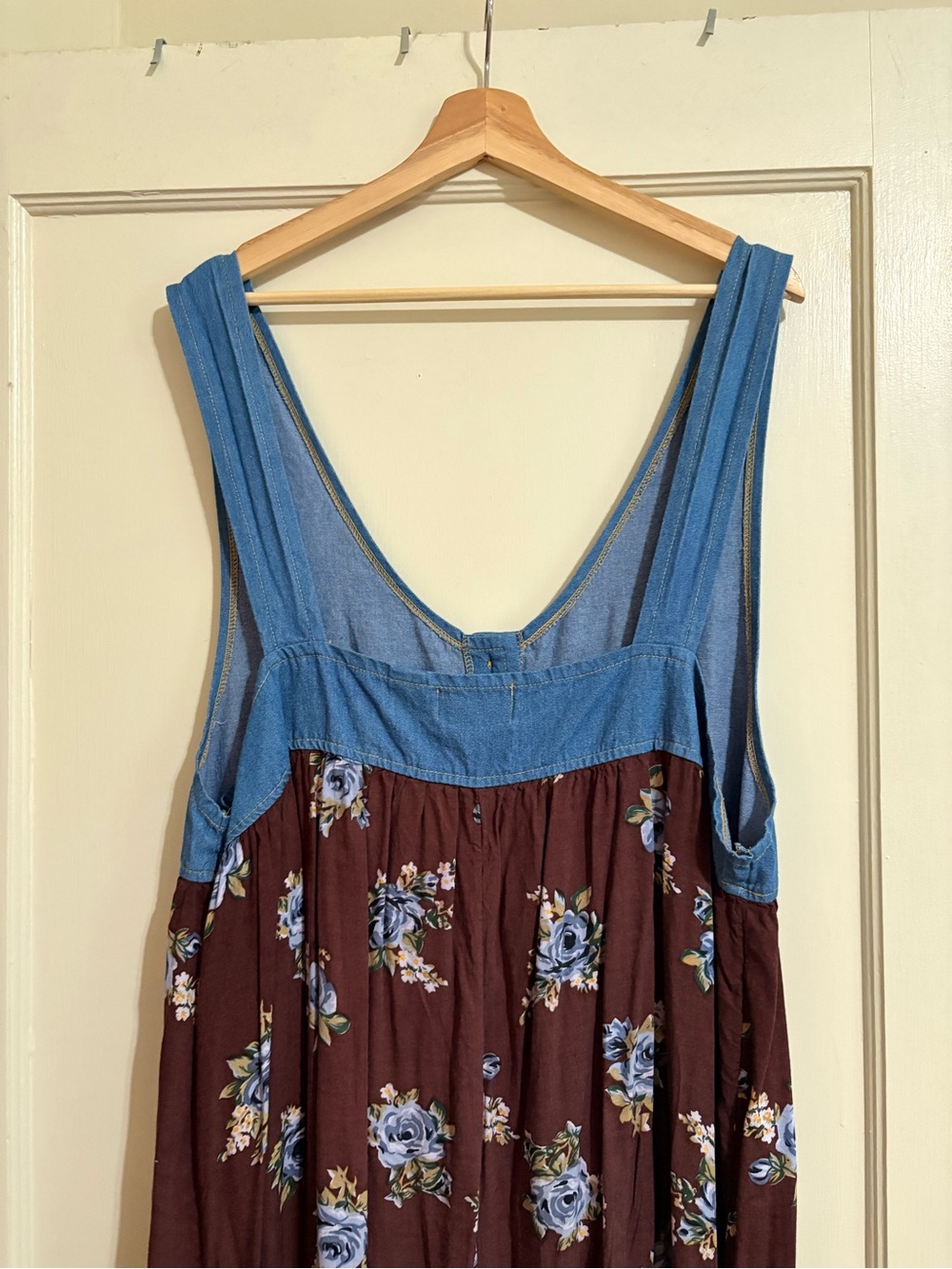Vintage 90s Center Aisle Brown Floral & Denim Tank Midi Dress Plus Size 40/20W - Picture 5 of 7
